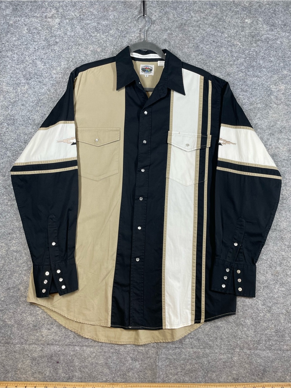 Vintage Cumberland Outfitters Western Colorblock Shirt Large Embroidered Cowboy